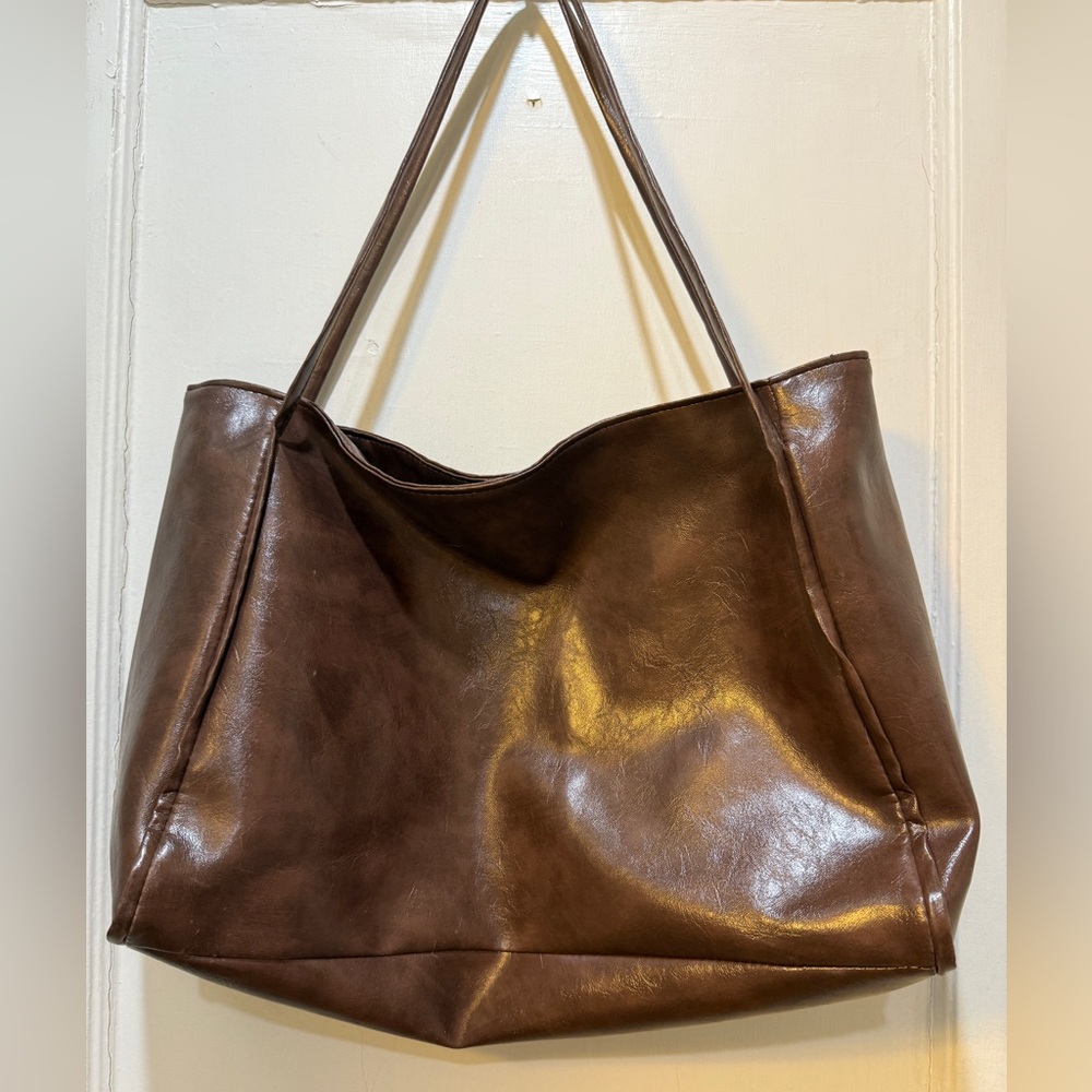 Rich Brown Faux Leather Tote Bag